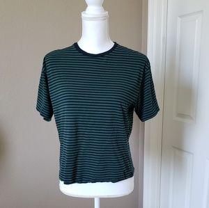 Brandy Melville Aleena Top Navy Green Stripe Tee